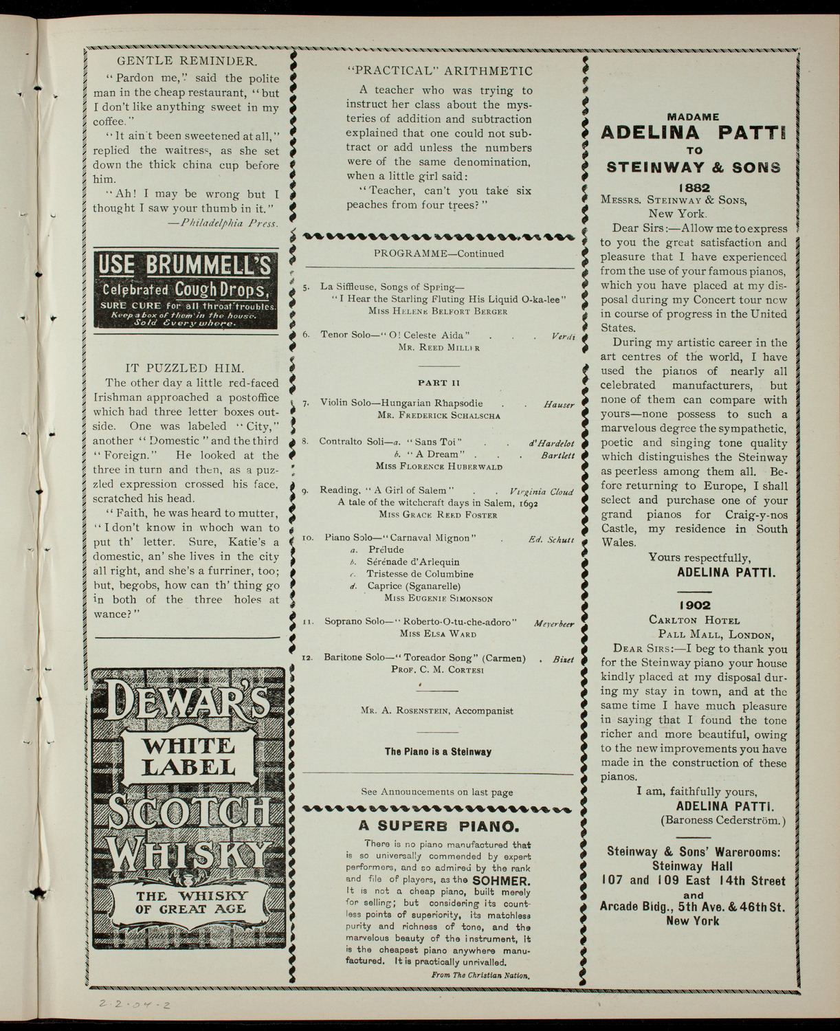 Concert by Shields Art Club, February 2, 1904, program page 3