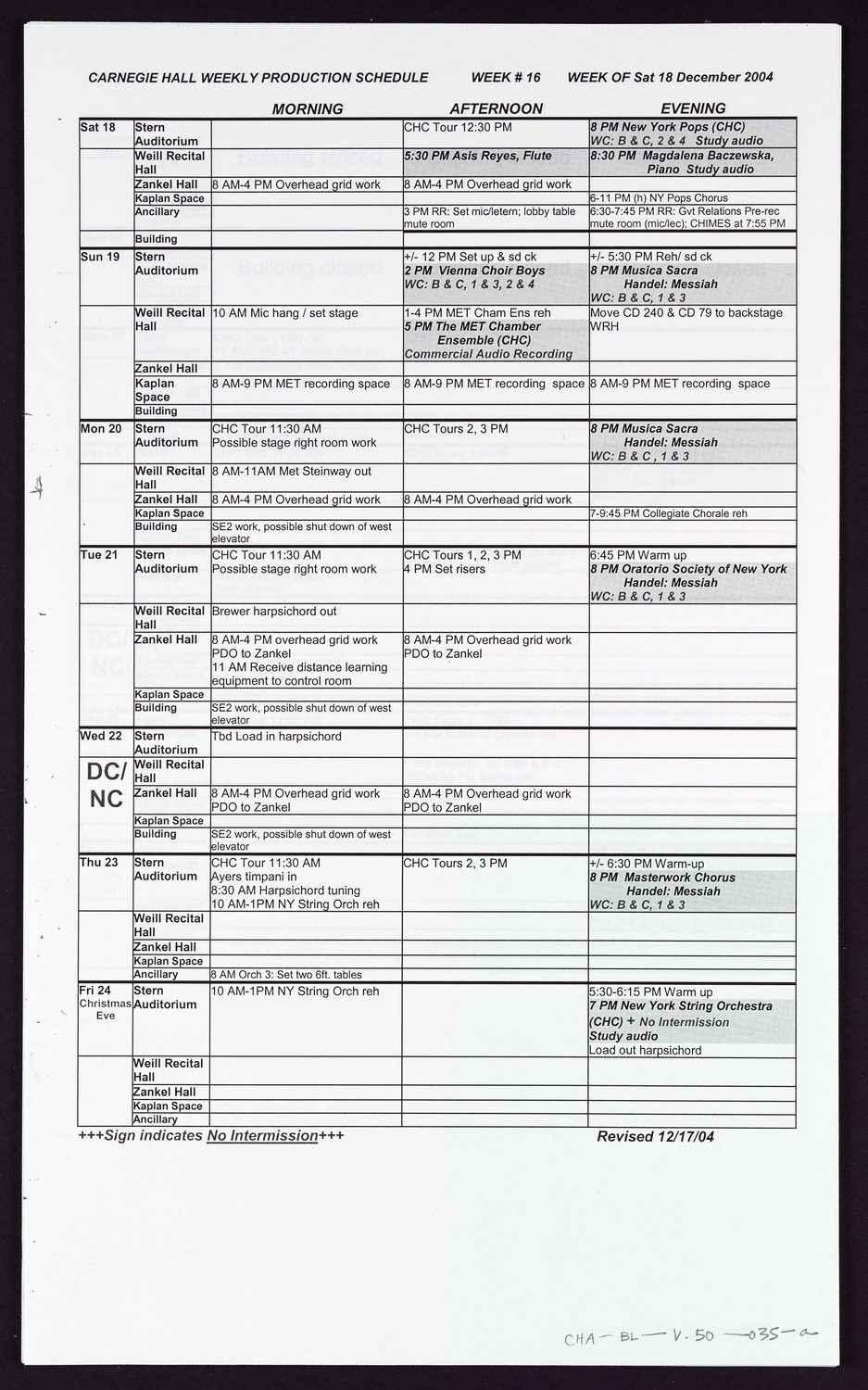 Carnegie Hall Booking Ledger, volume 50, page 35a