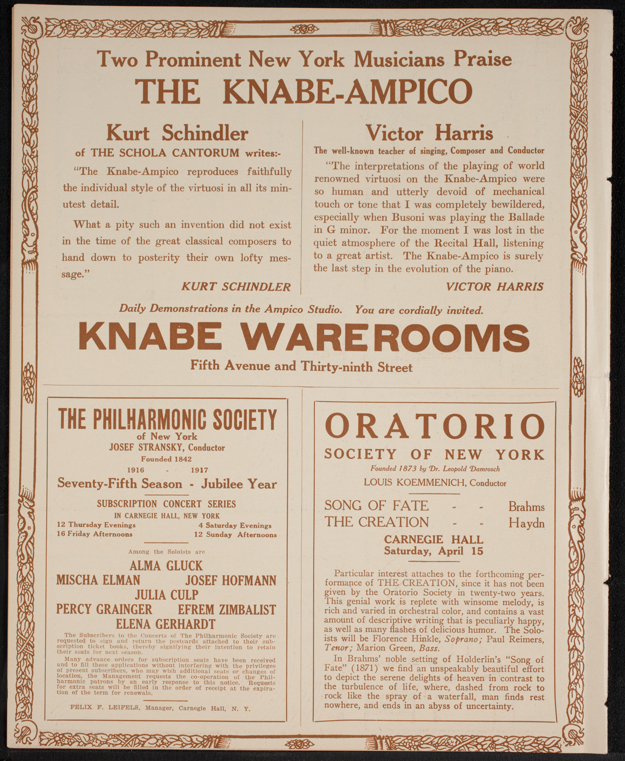 New York Philharmonic, March 26, 1916, program page 12