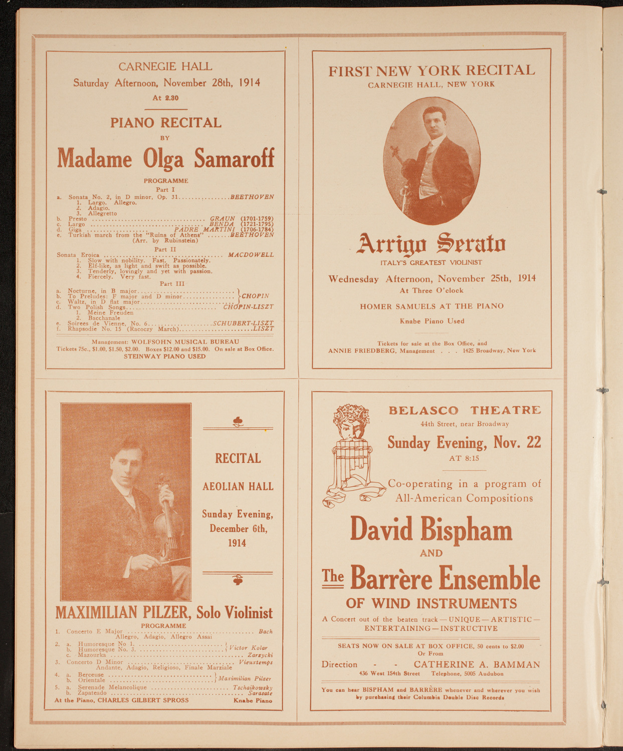 New York College of Music and New York German Conservatory of Music Faculty Concert, November 20, 1914, program page 10