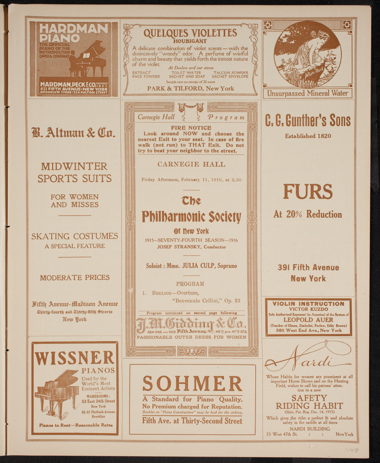New York Philharmonic, February 11, 1916, program page 5