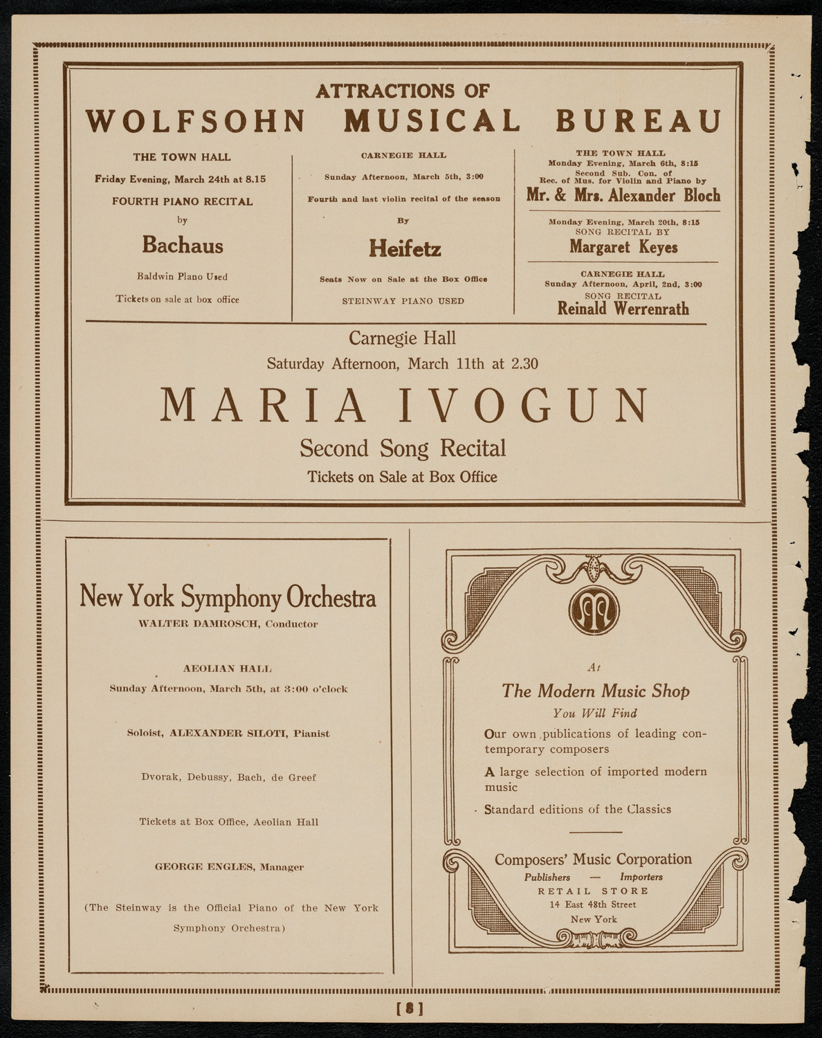Philadelphia Orchestra, February 28, 1922, program page 8