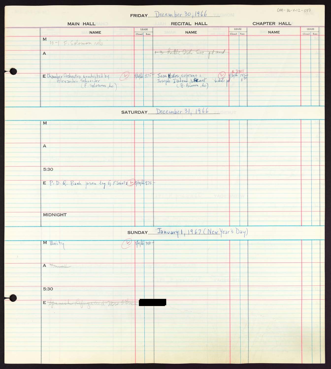 Carnegie Hall Booking Ledger, volume 12, page 37