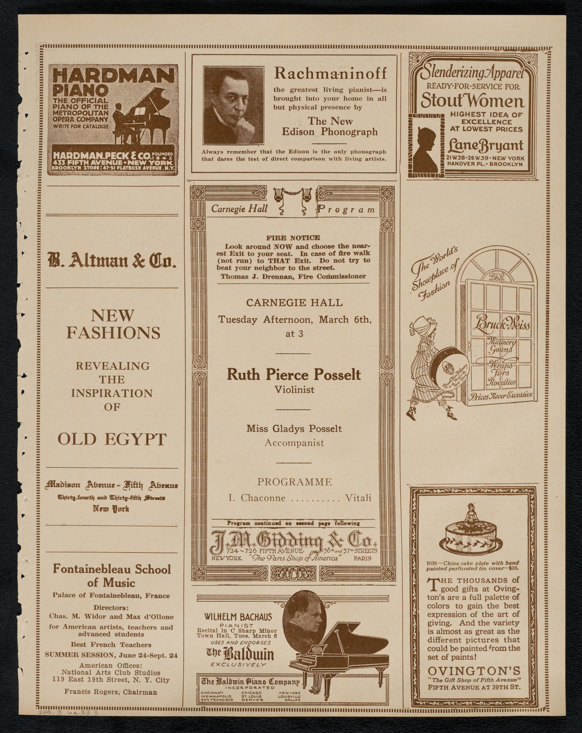 Ruth Posselt, Violin, March 6, 1923, program page 5