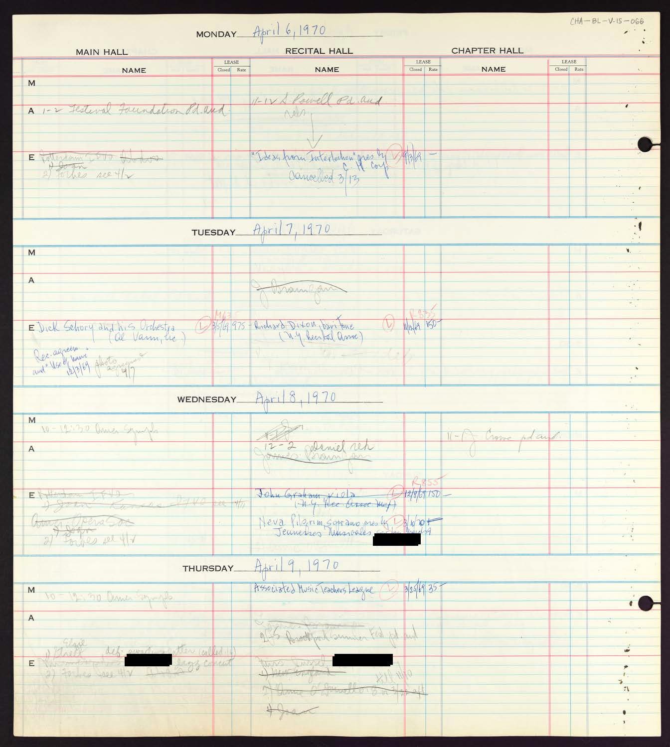 Carnegie Hall Booking Ledger, volume 15, page 66