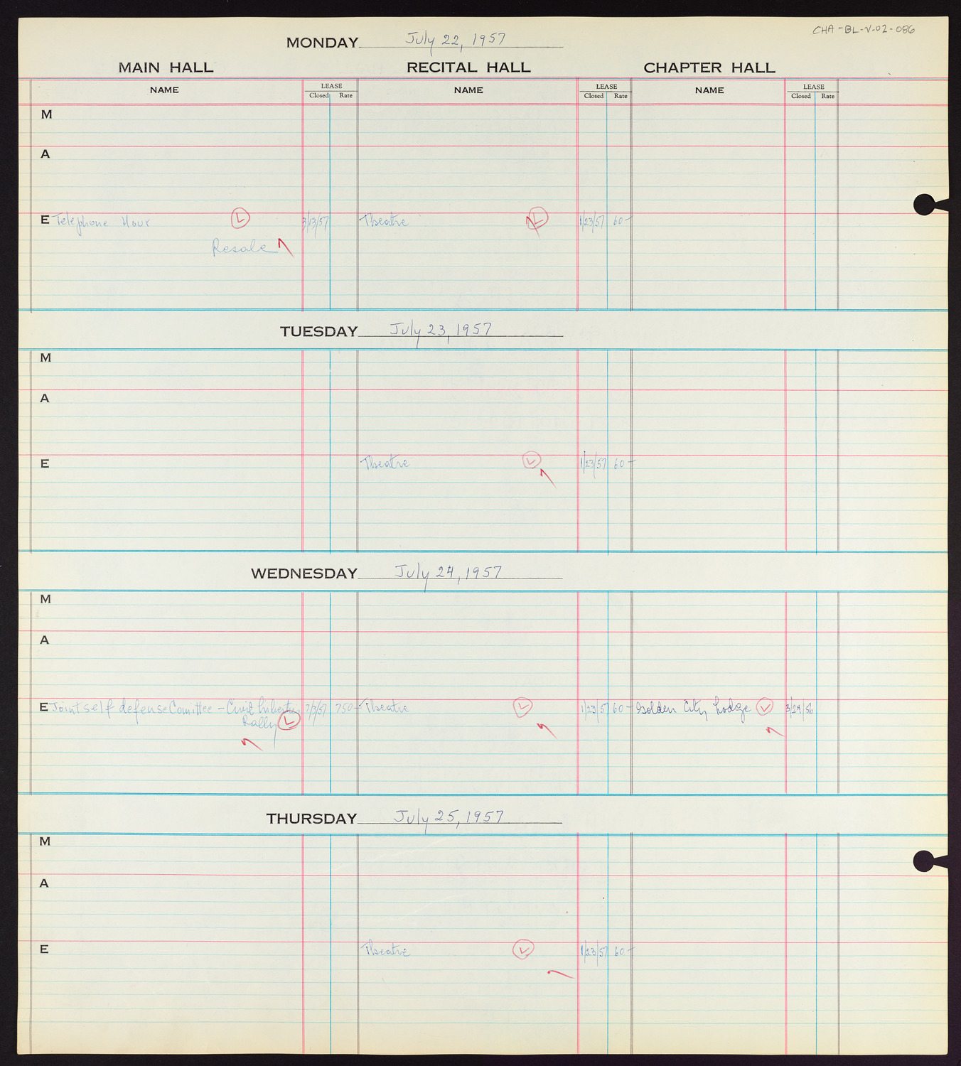 Carnegie Hall Booking Ledger, volume 2, page 86