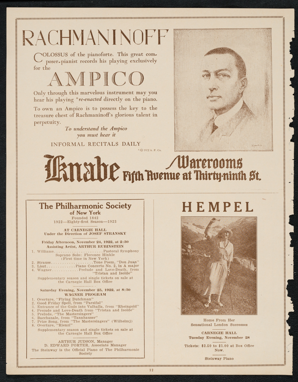 Oratorio Society of New York, November 22, 1922, program page 12