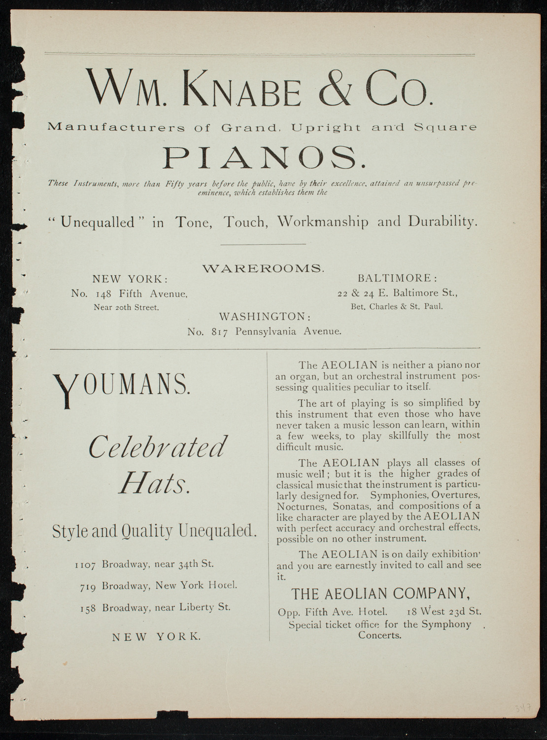 Damrosch Sunday Concert, December 13, 1891, program page 3