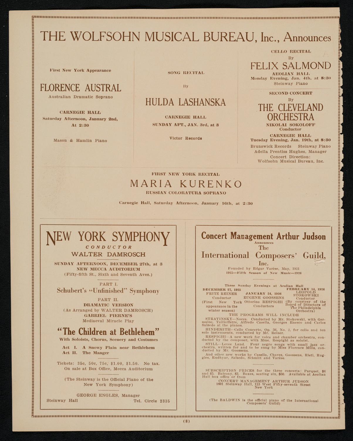 Oratorio Society of New York, December 26, 1925, program page 8
