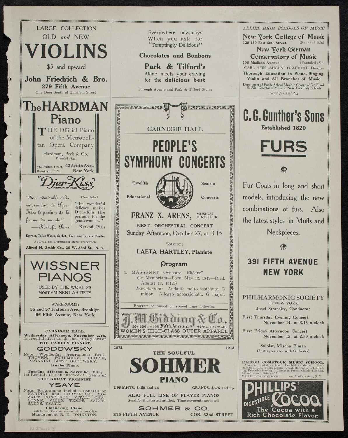 People's Symphony Concert, October 27, 1912, program page 5