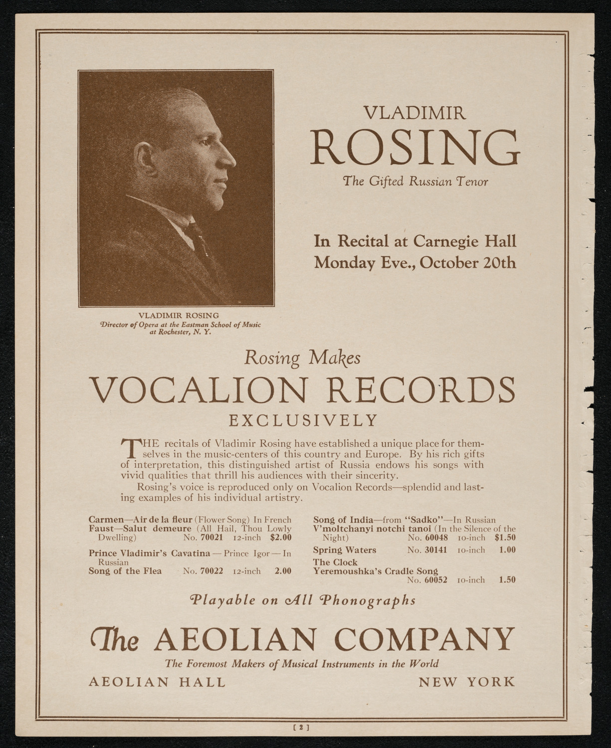 Carlos Sedano, Violin, October 19, 1924, program page 2