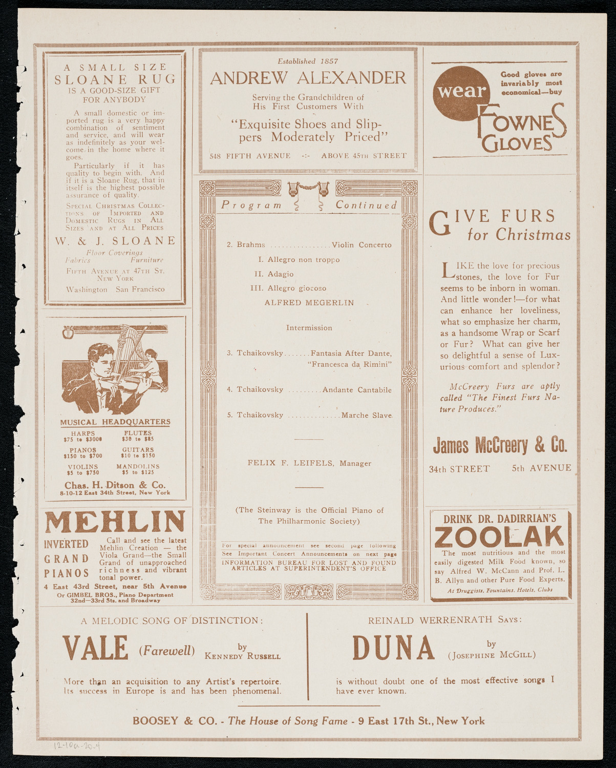 New York Philharmonic, December 10, 1920, program page 7