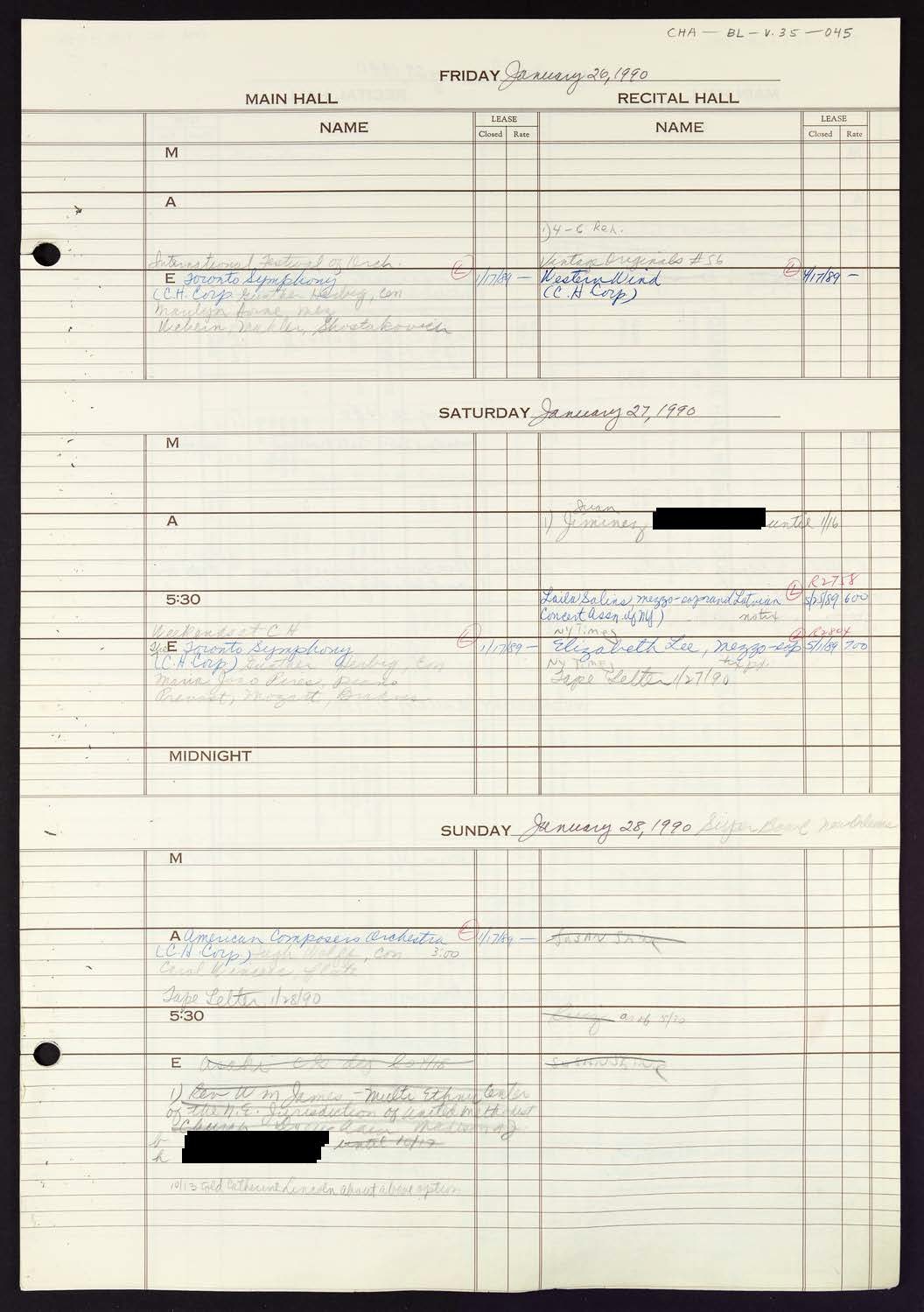 Carnegie Hall Booking Ledger, volume 35, page 45