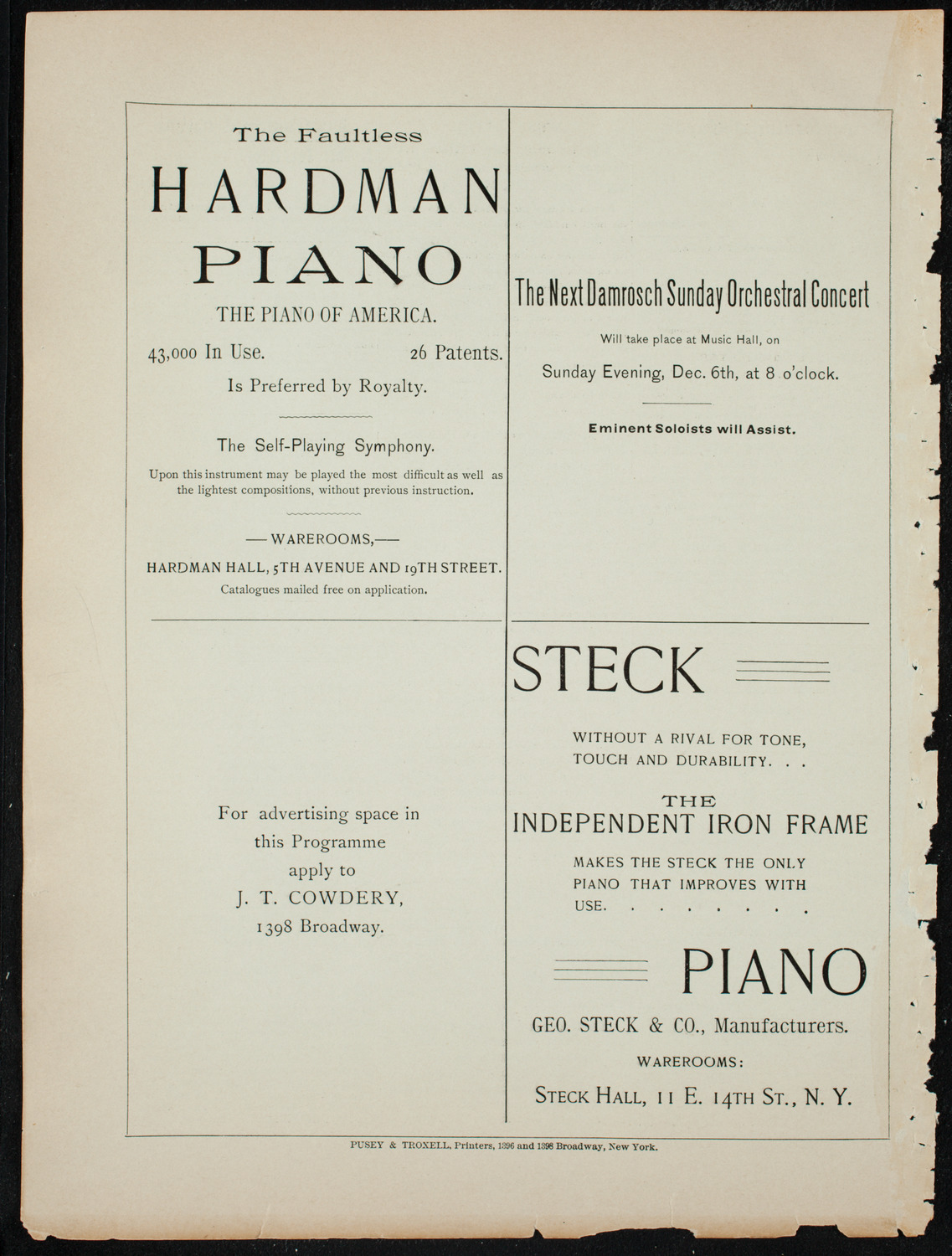Oratorio Society of New York, November 28, 1891, program page 13