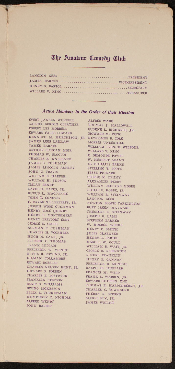 Amateur Comedy Club, December 13, 1911, program page 5