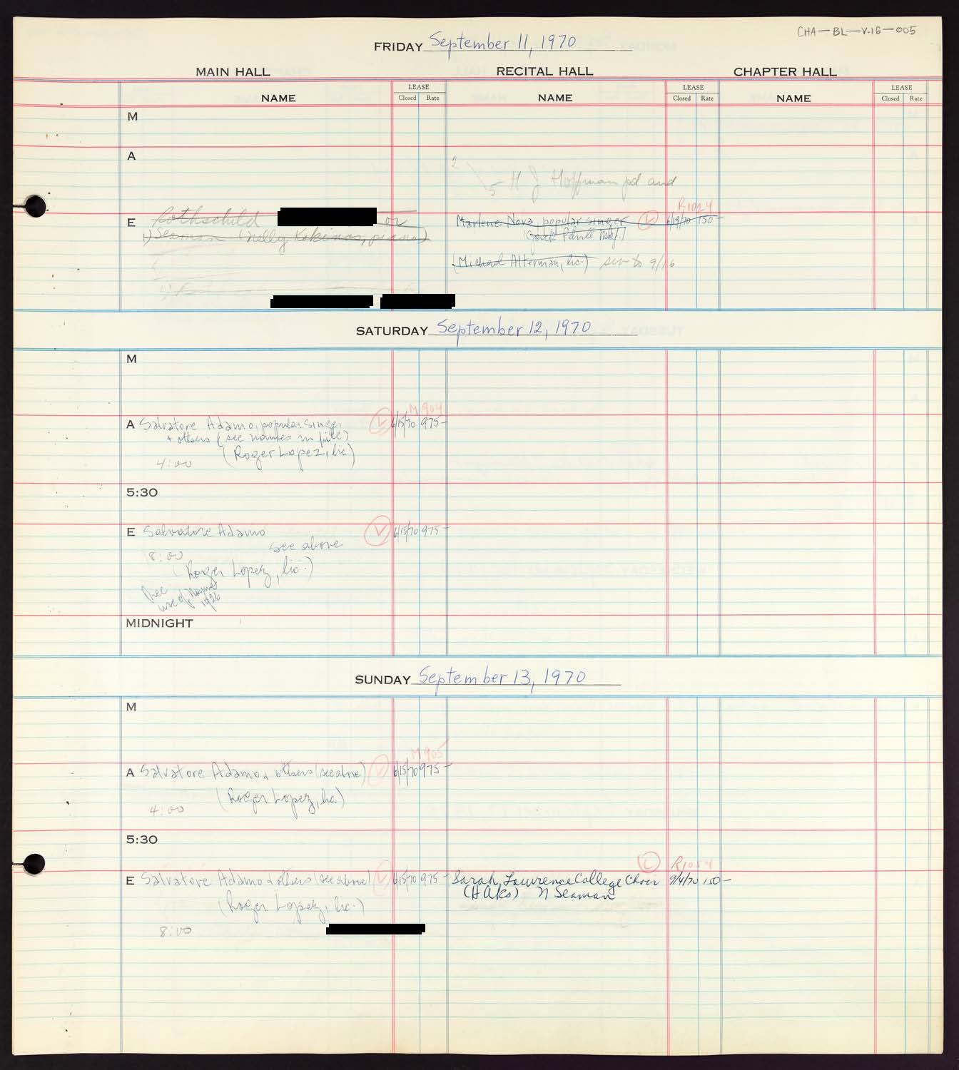 Carnegie Hall Booking Ledger, volume 16, page 5