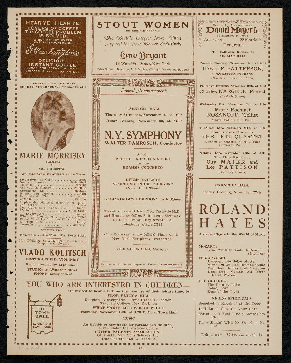 New York Philharmonic, November 14, 1925, program page 9