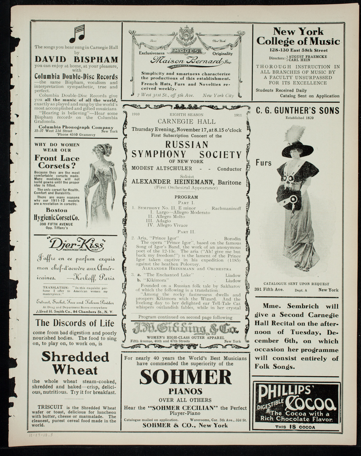 Russian Symphony Society of New York, November 17, 1910, program page 5