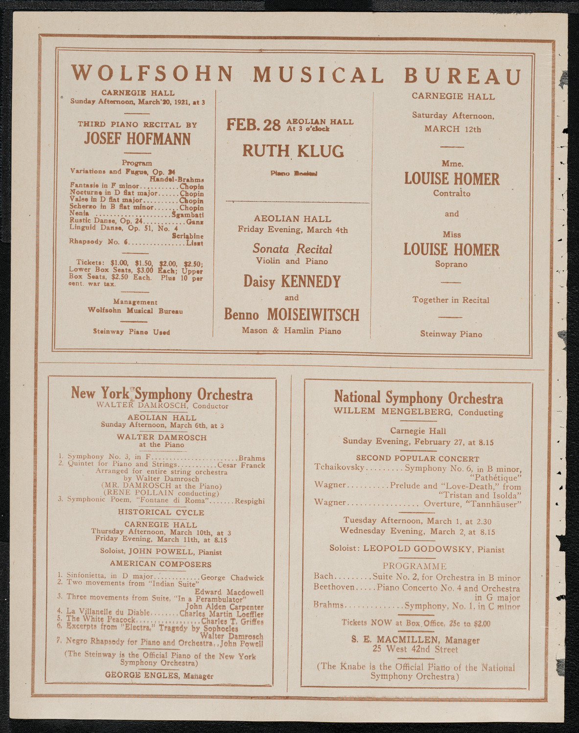 National Symphony Orchestra, February 26, 1921, program page 8