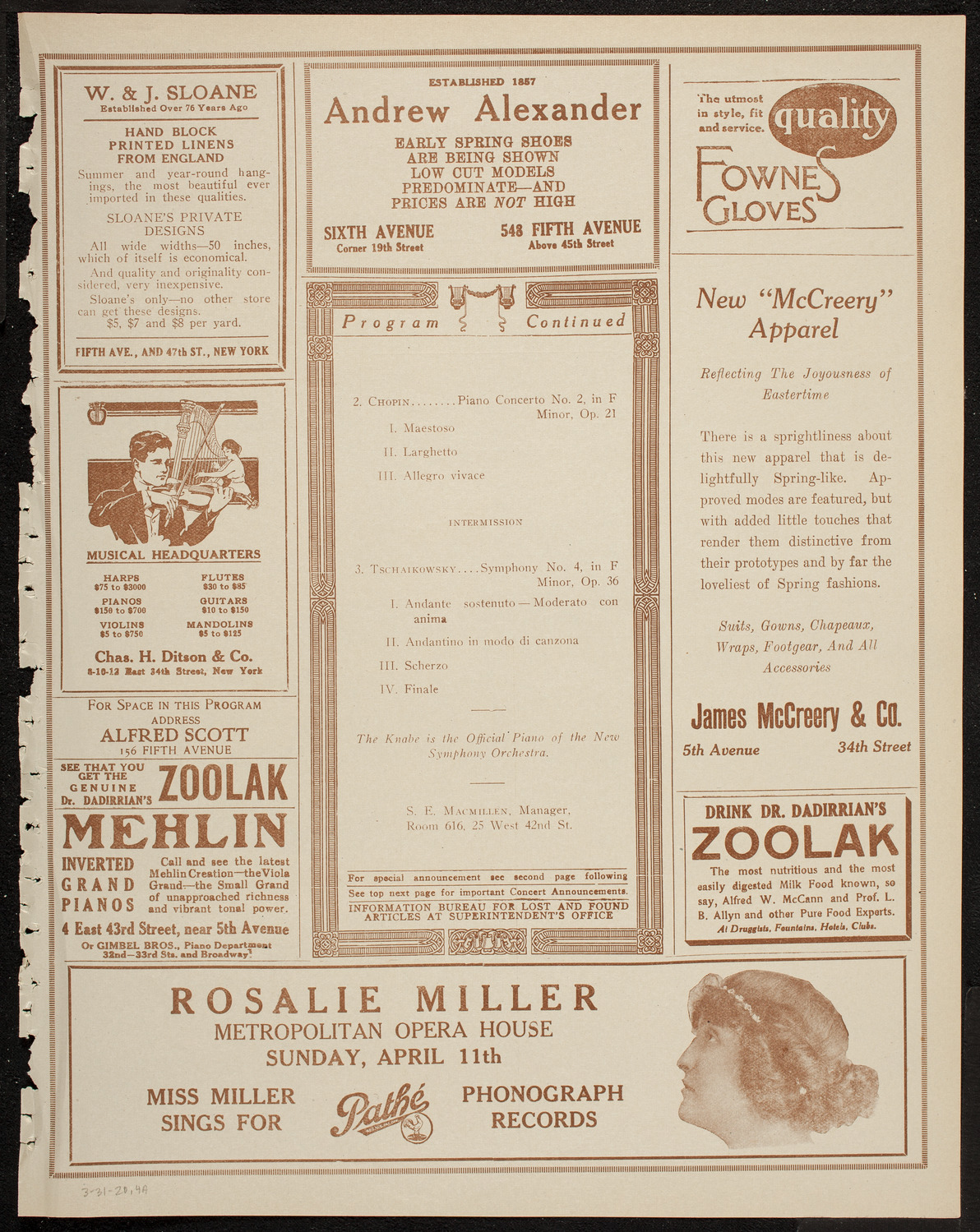 New Symphony Orchestra, March 31, 1920, program page 7