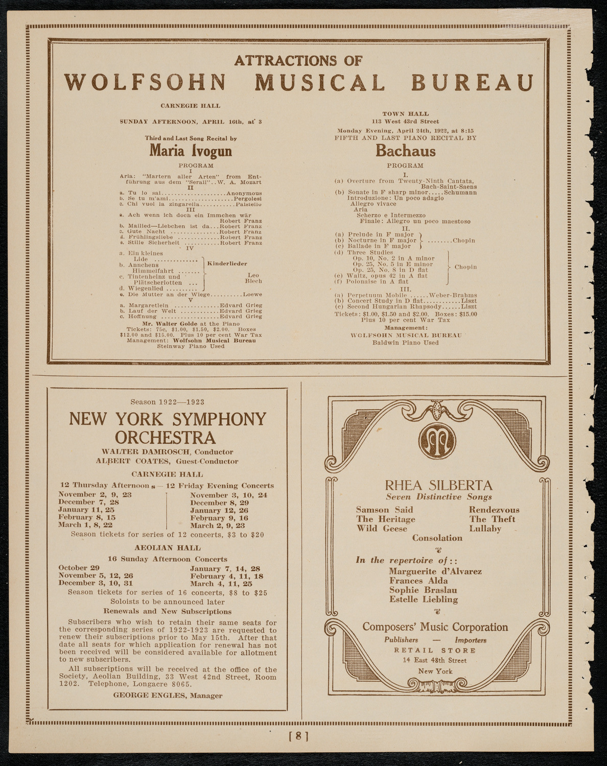 Alberto Terrasi, Baritone, April 15, 1922, program page 8