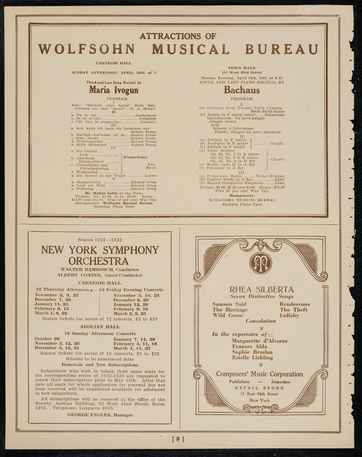 Alberto Terrasi, Baritone, April 15, 1922, program page 8