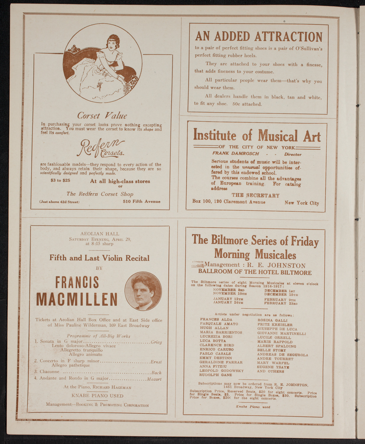 Ossip Gabrilowitsch, Piano, April 15, 1916, program page 2