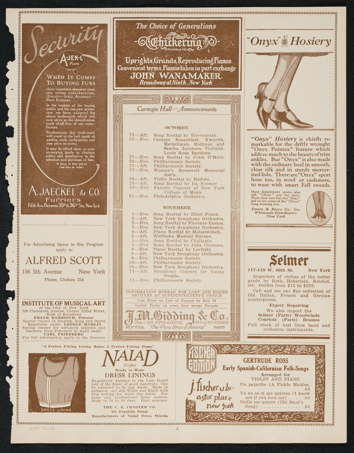 Concierto Espagnol, October 21, 1922, program page 3