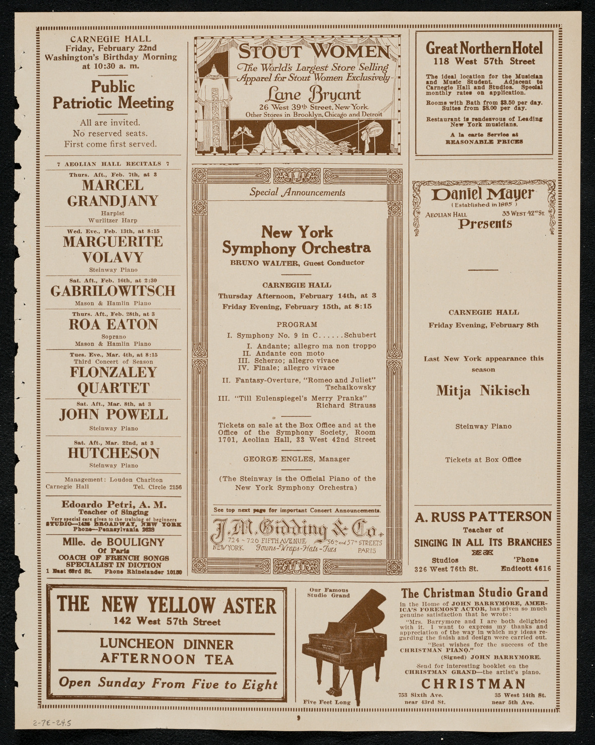 New York Philharmonic, February 7, 1924, program page 9