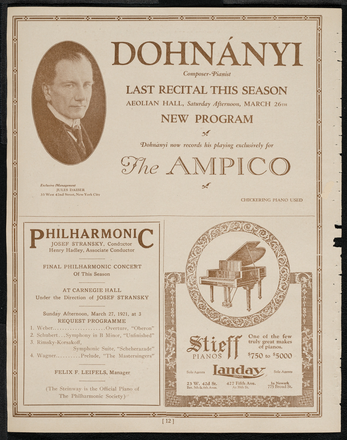 National Symphony Orchestra, March 25, 1921, program page 12
