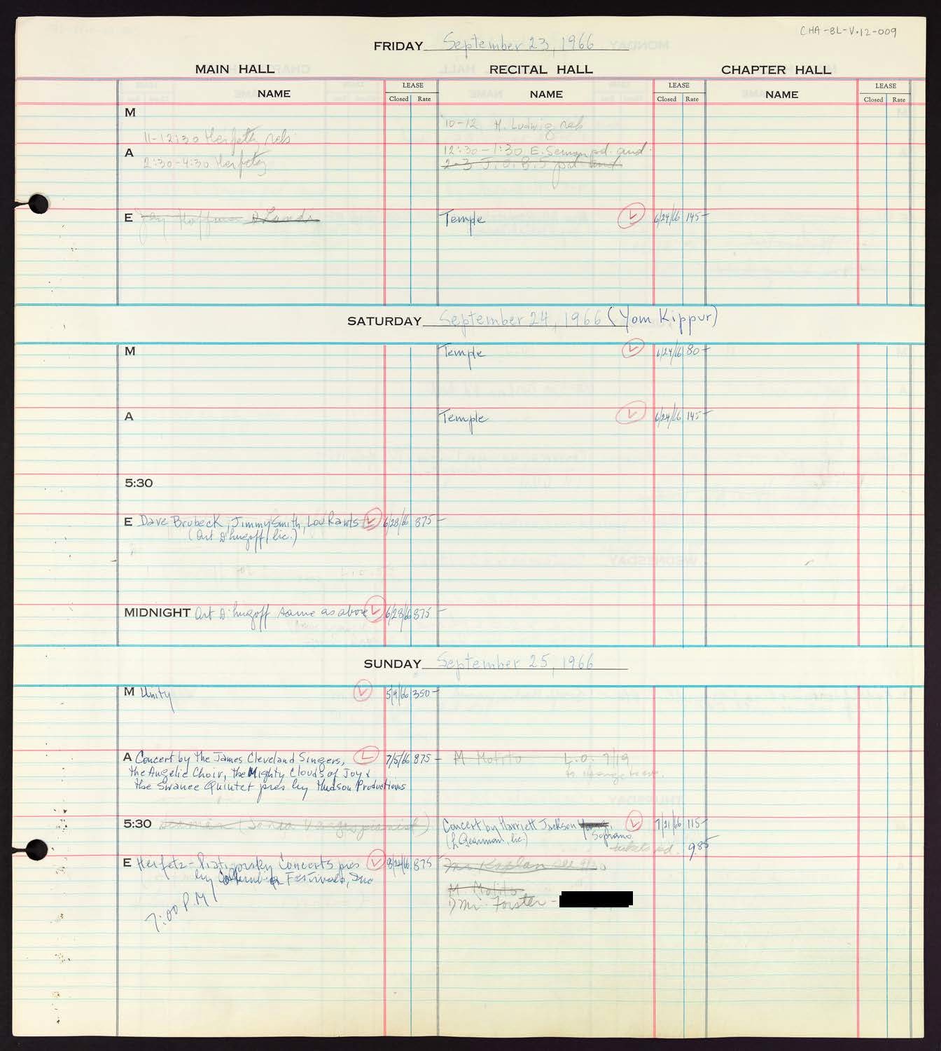 Carnegie Hall Booking Ledger, volume 12, page 9