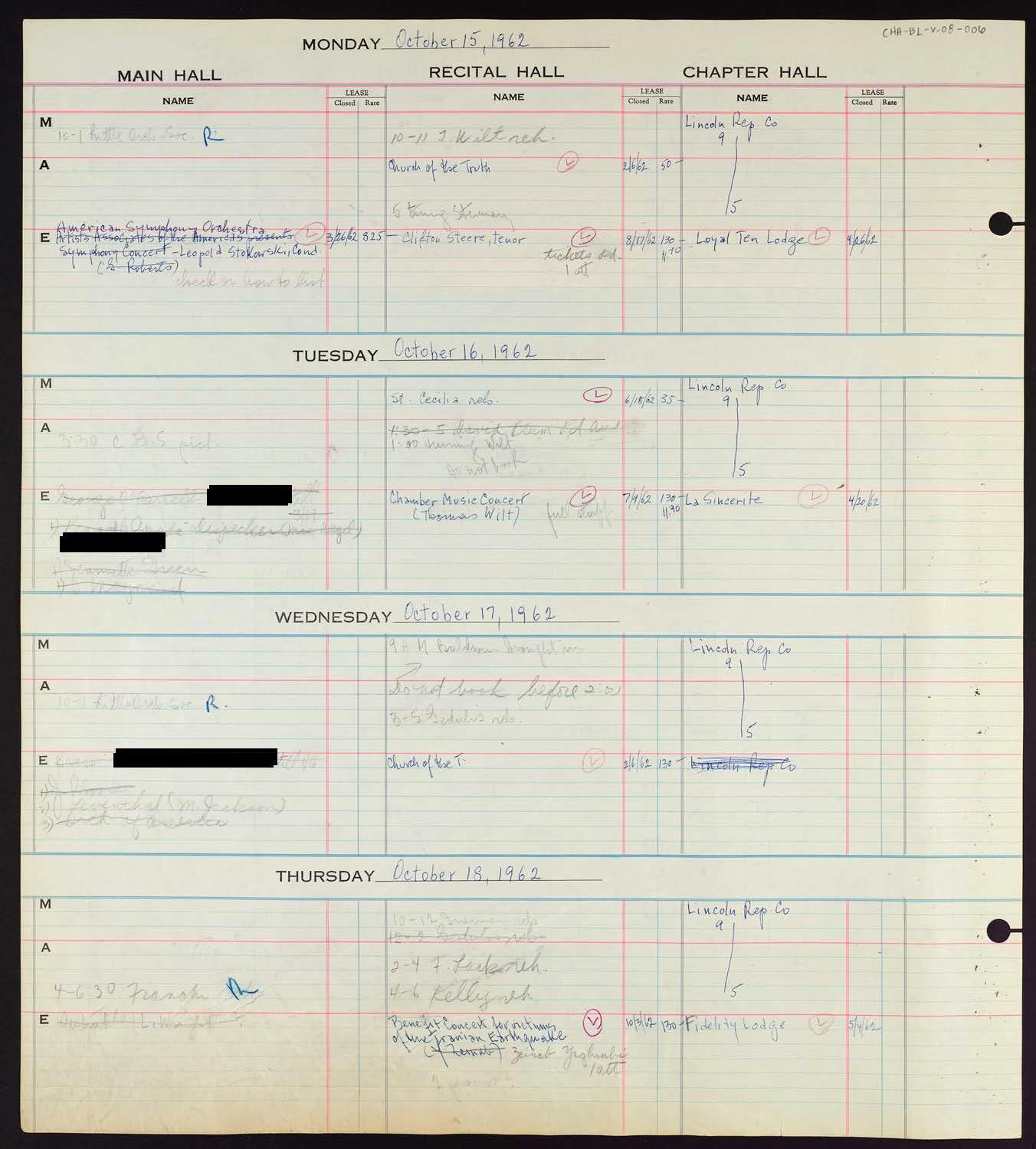 Carnegie Hall Booking Ledger, volume 8, page 6