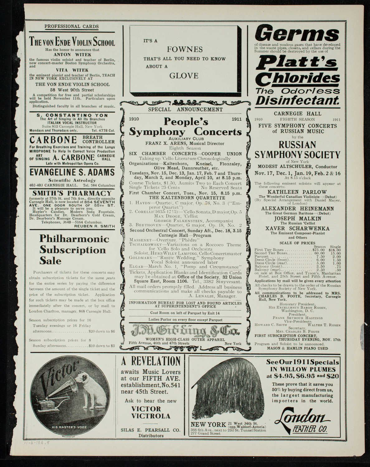 People's Symphony Concert, November 6, 1910, program page 9