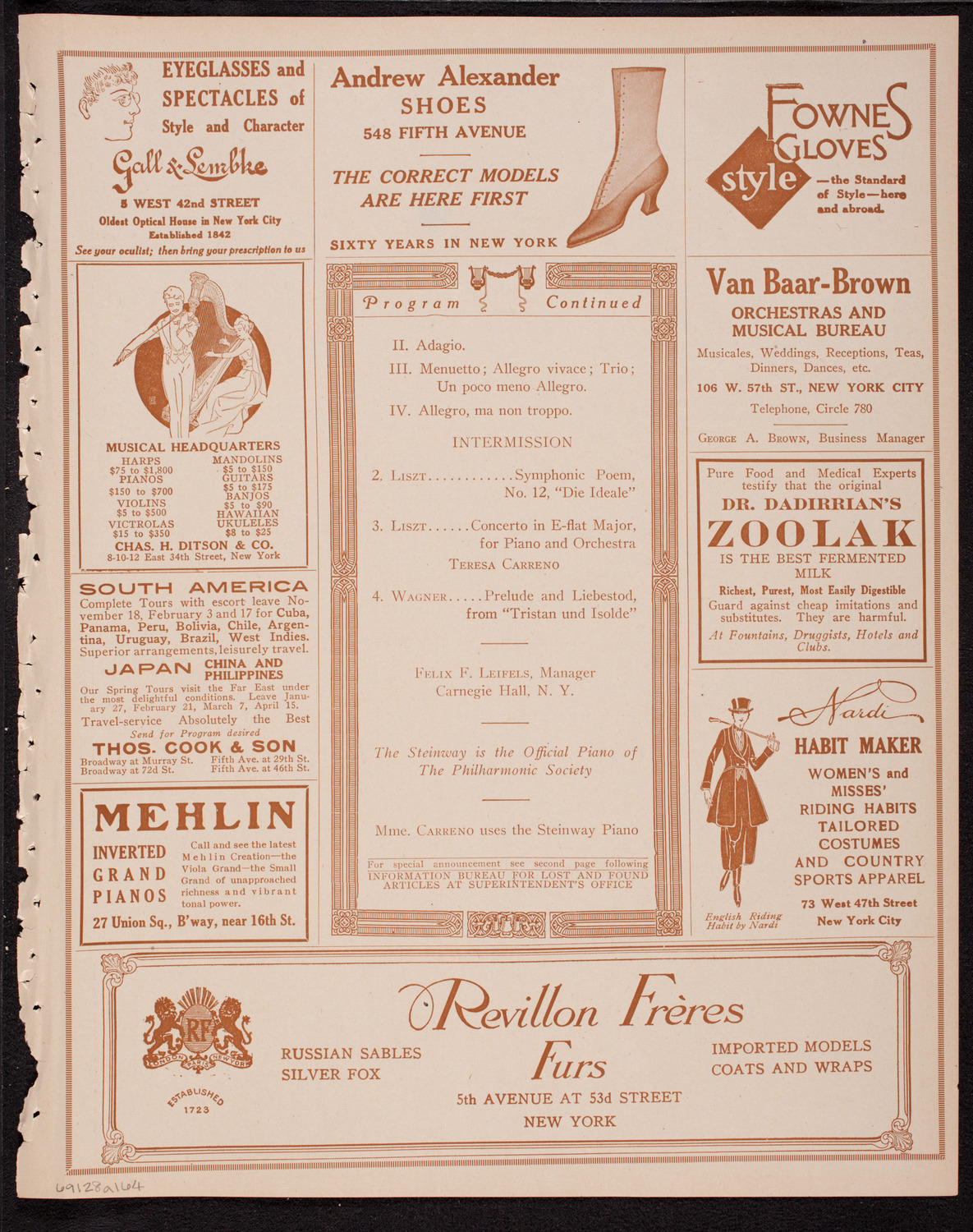 New York Philharmonic, December 8, 1916, program page 7