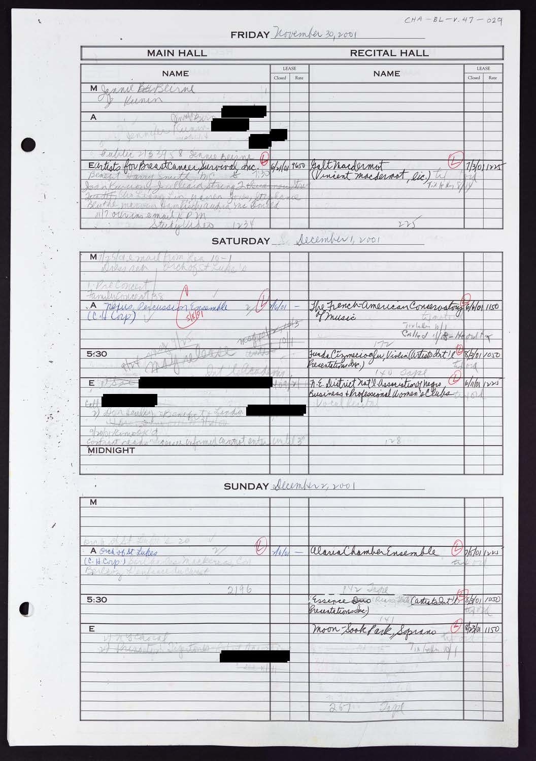 Carnegie Hall Booking Ledger, volume 47, page 29