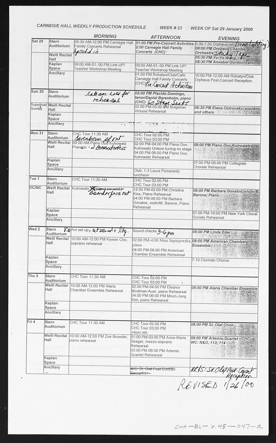 Carnegie Hall Booking Ledger, volume 45, page 47a