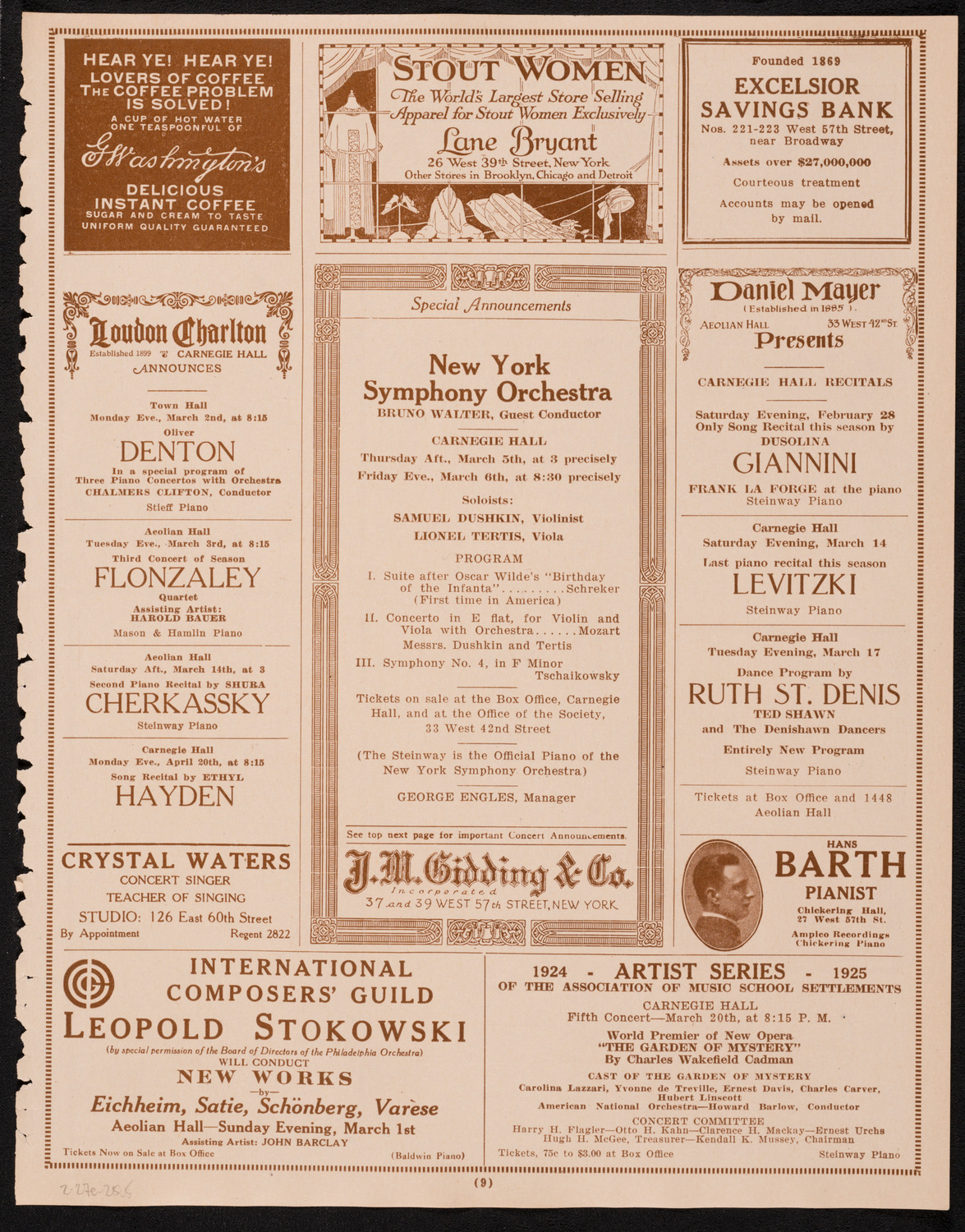 New York Symphony Orchestra, February 27, 1925, program page 9