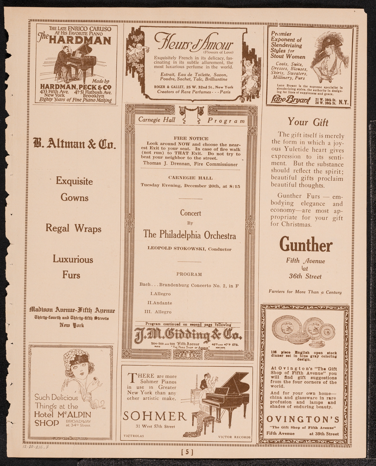 Philadelphia Orchestra, December 20, 1921, program page 5