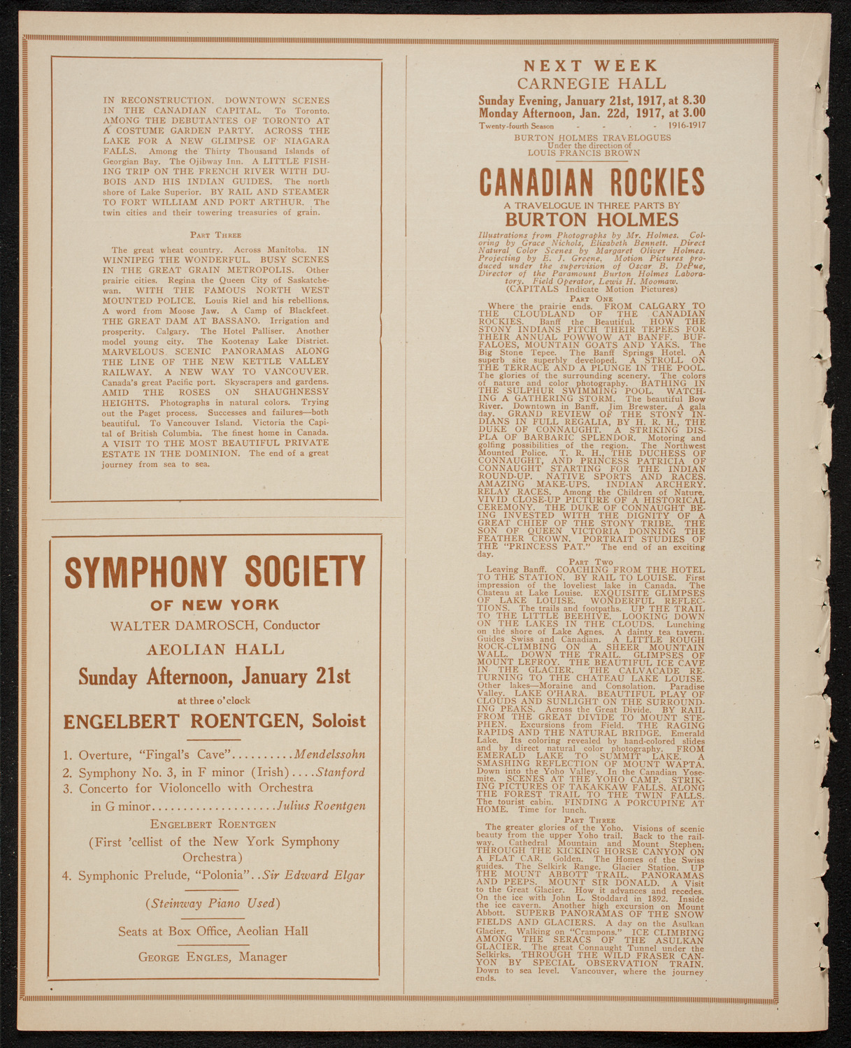 Burton Holmes Travelogue: Canada, January 15, 1917, program page 8