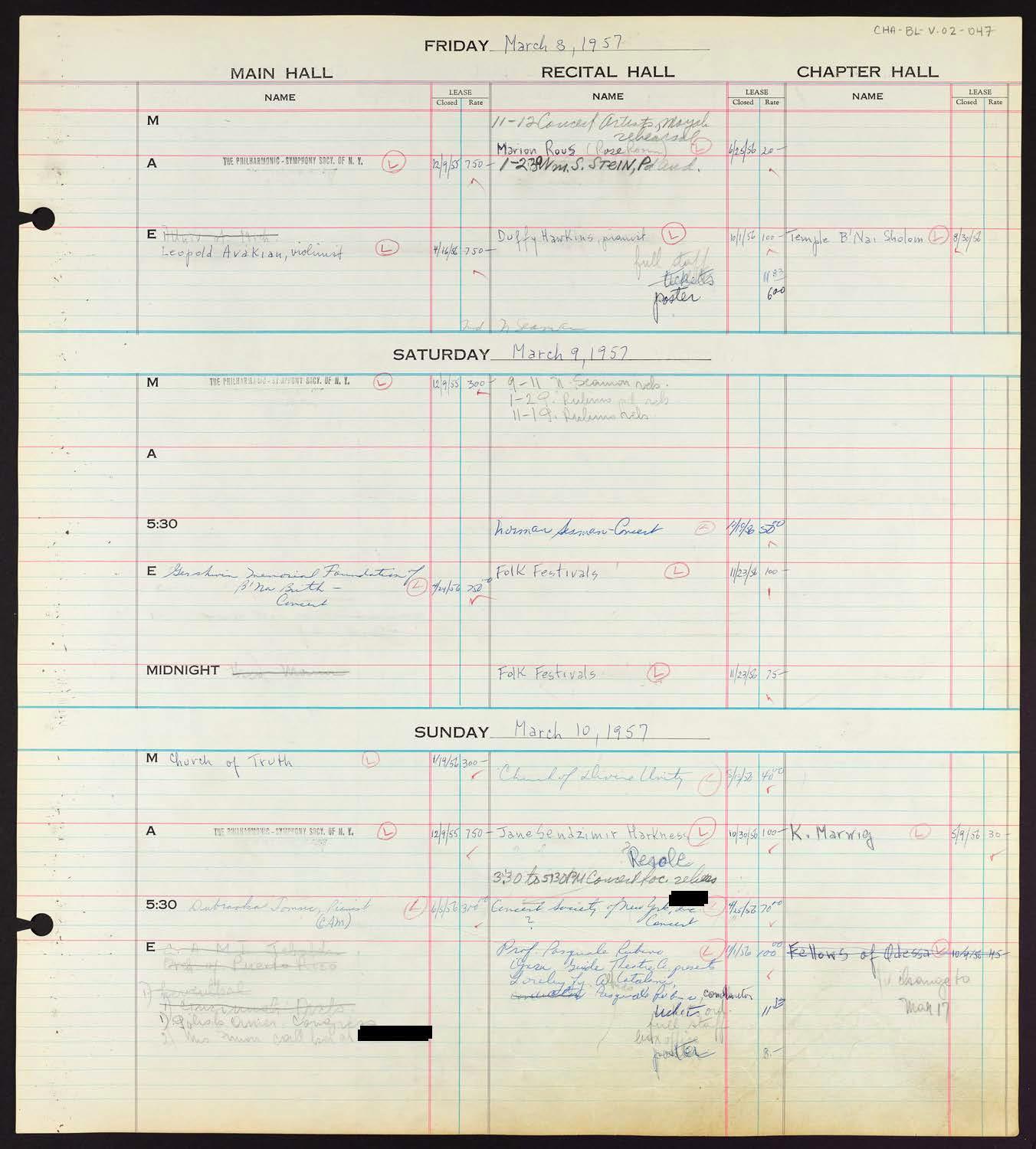 Carnegie Hall Booking Ledger, volume 2, page 47