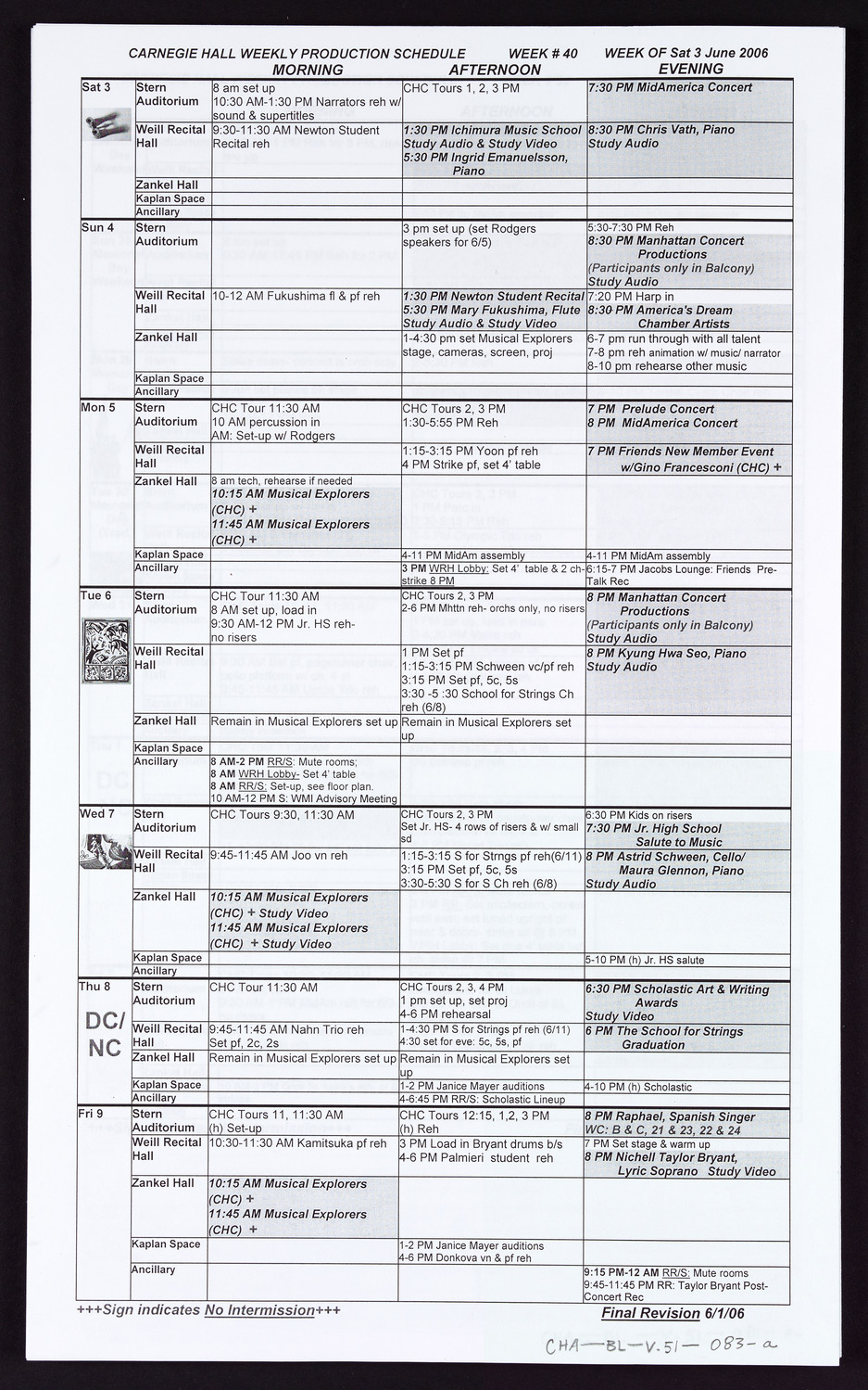 Carnegie Hall Booking Ledger, volume 51, page 83a