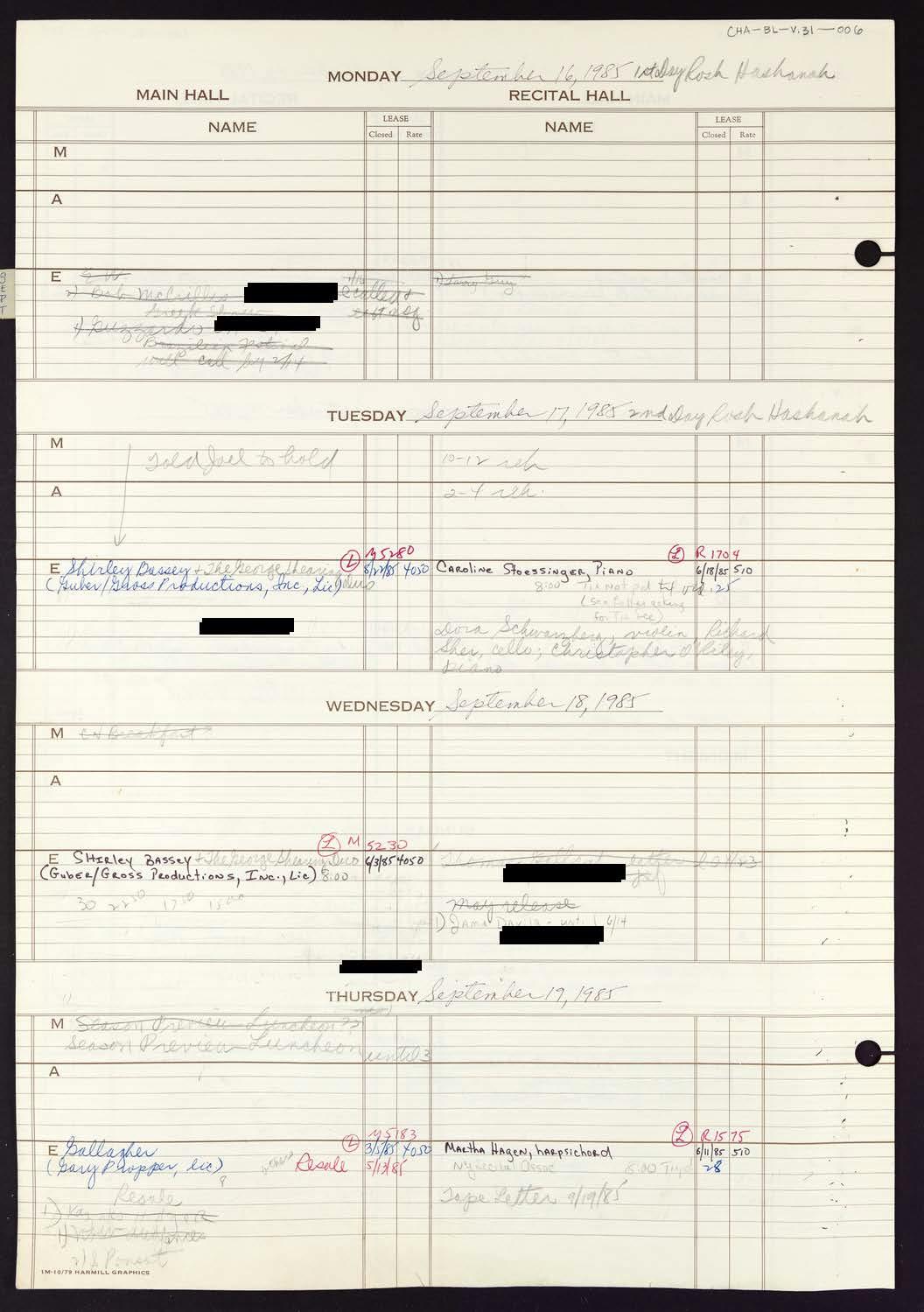 Carnegie Hall Booking Ledger, volume 31, page 6