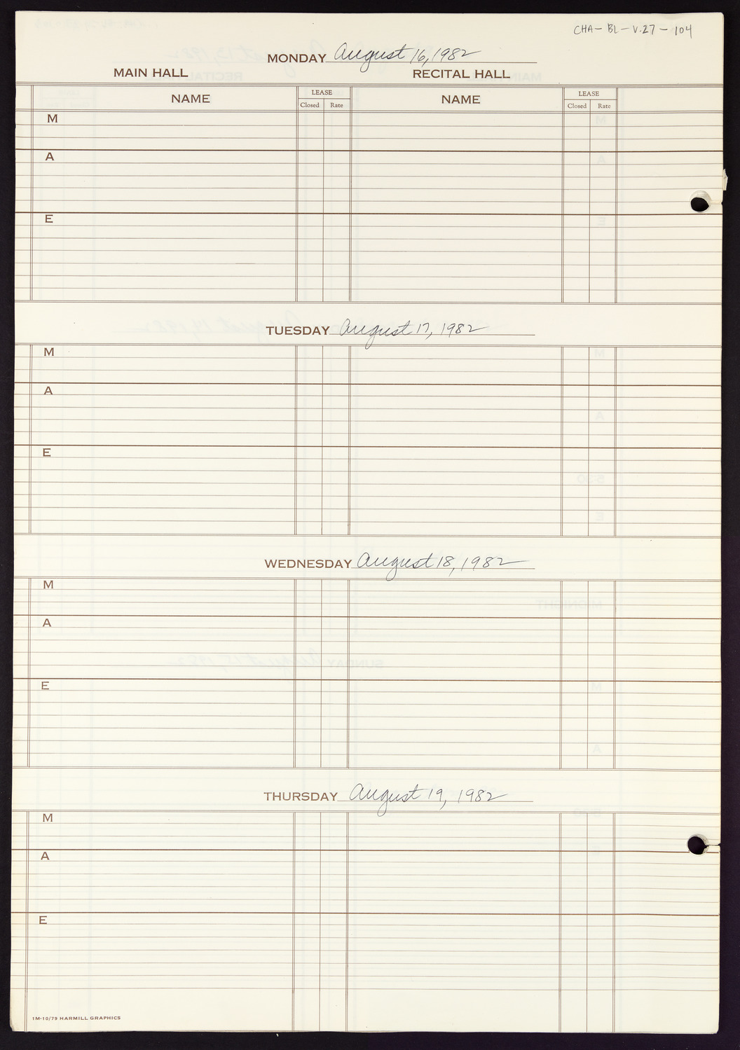 Carnegie Hall Booking Ledger, volume 27, page 104