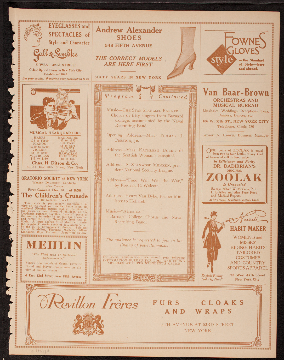 Woman's War Service Concert, October 17, 1917, program page 7