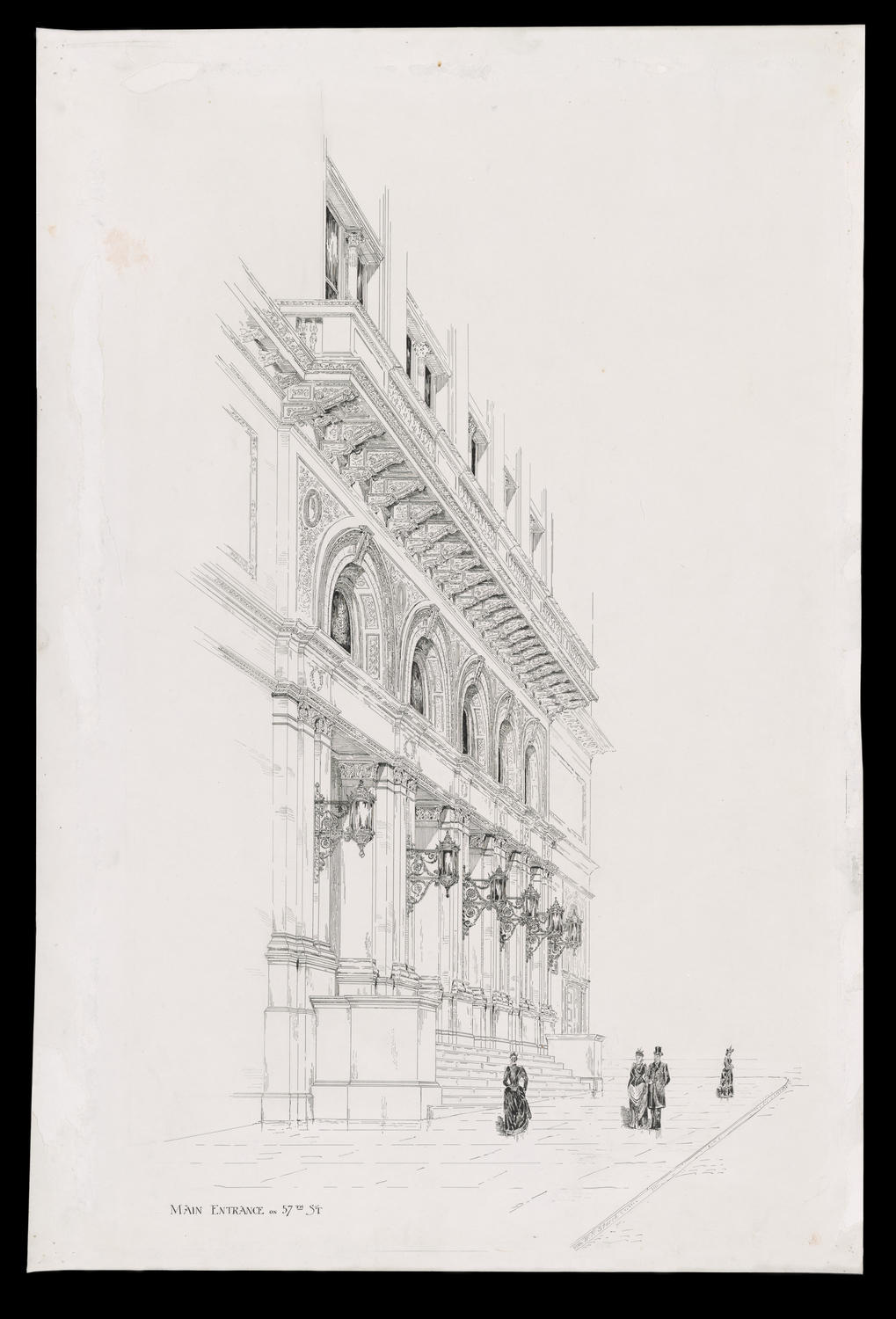 Music Hall, front view (drawing by Waldemar Starck, assistant to William Tuthill), 1891