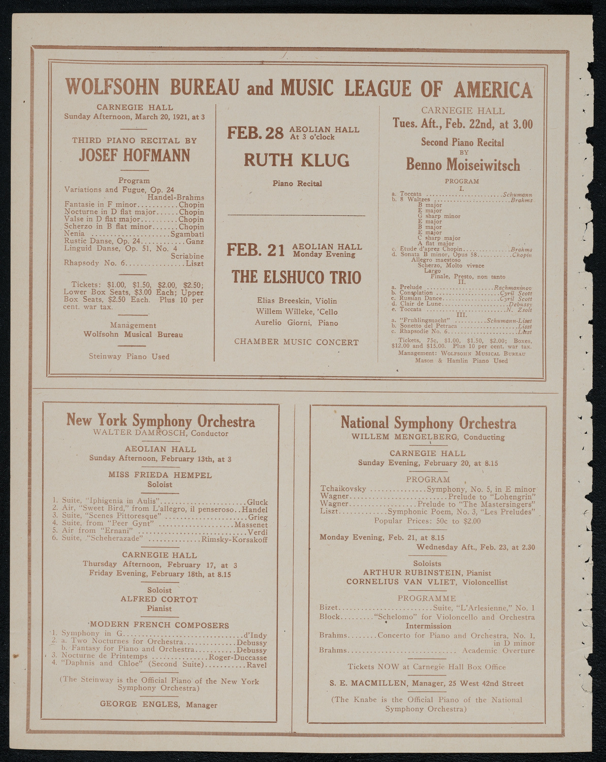 National Symphony Orchestra, February 12, 1921, program page 8