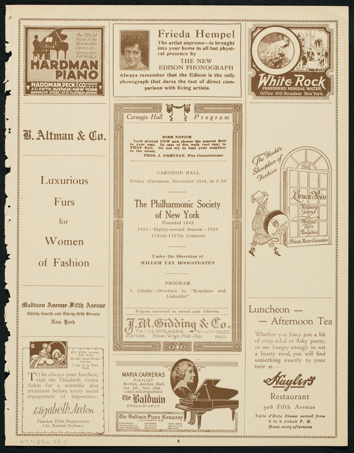 New York Philharmonic, November 23, 1923, program page 5