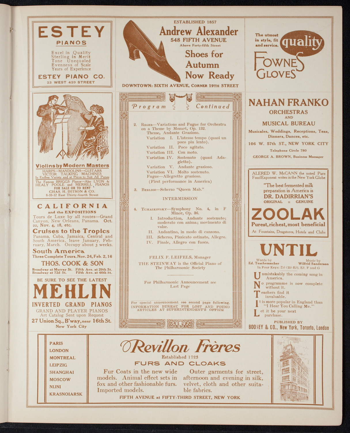 New York Philharmonic, October 29, 1915, program page 7