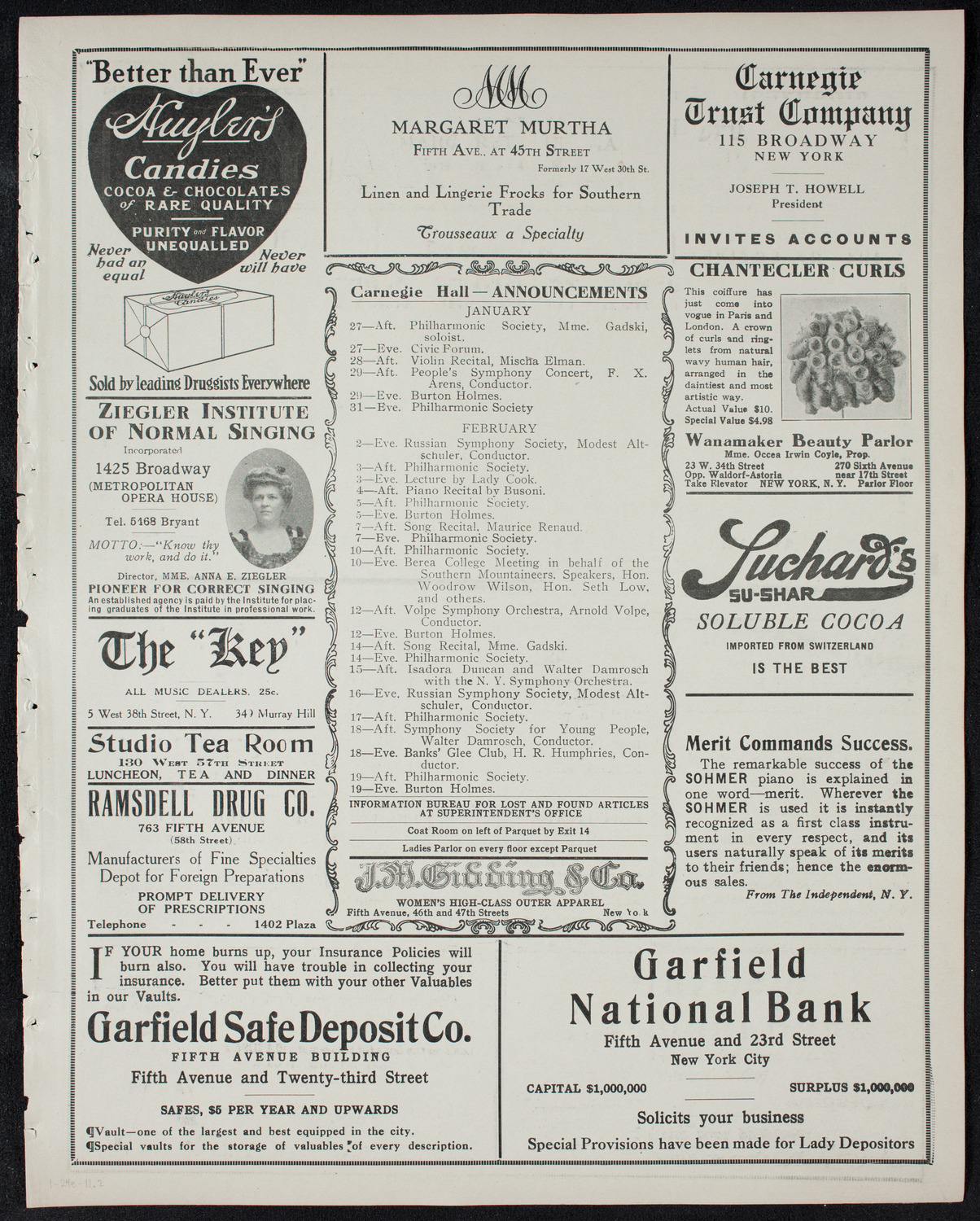 Marcella Sembrich, Soprano, January 24, 1911, program page 3