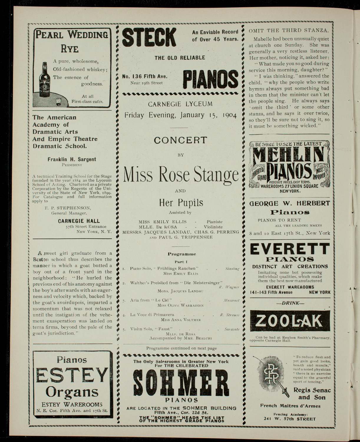 Rose Stange and Her Pupils, January 15, 1904, program page 2